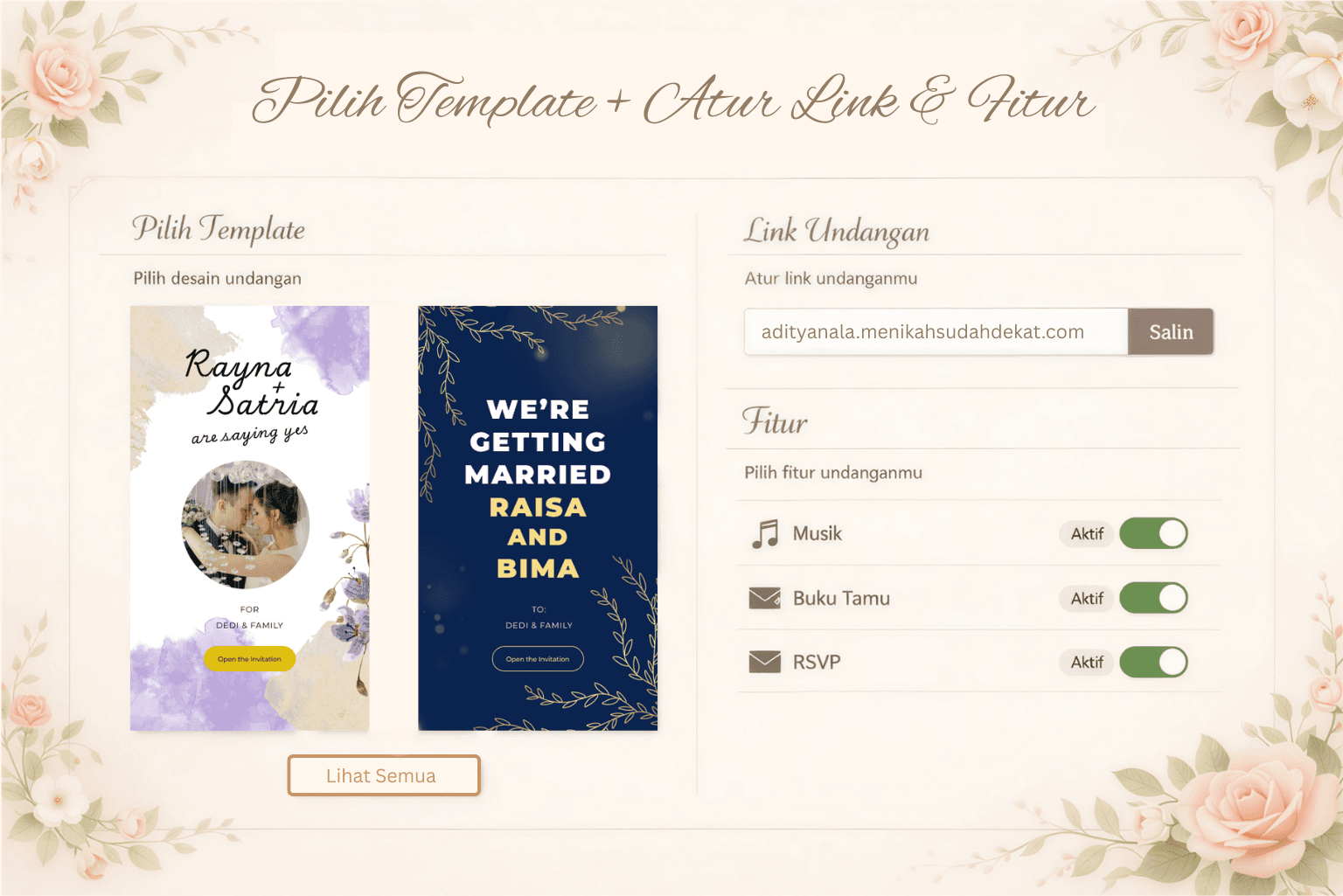 Pilih Template dan Atur Link